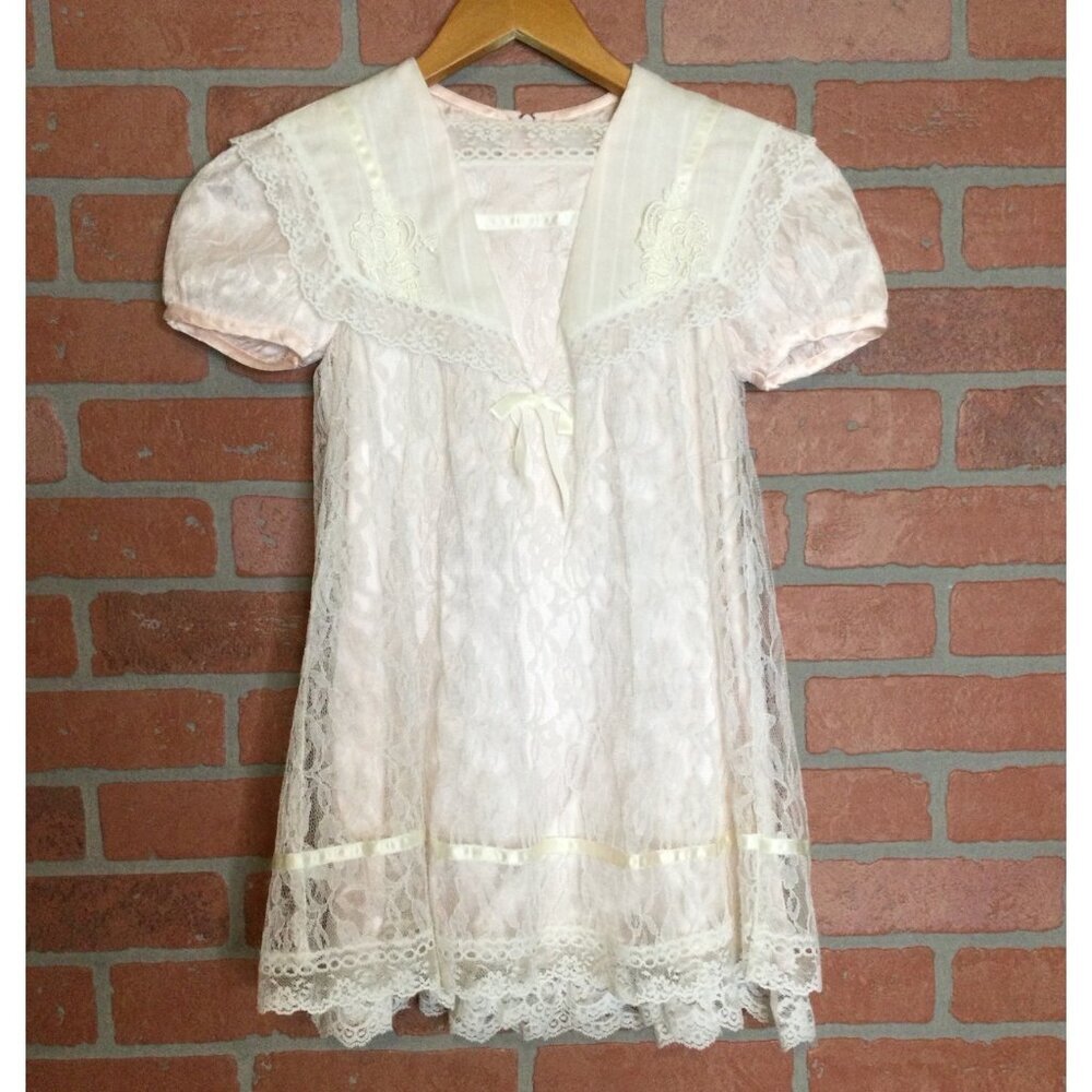 Gunne Sax By Jessica McClintock Girls Vintage Lace Dress Size 4 Pink Princecess